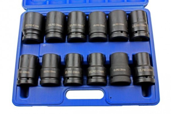 Krachtdoppenset 6-kant diep 1" 24-41 mm 12-delig